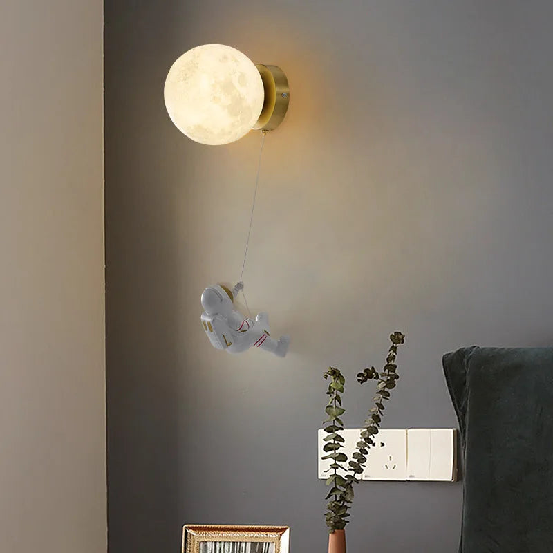 Axya Astronaut Moon Climber Wall Sconce Light, Unique Kids Decor PLA 3D Print Lampshade