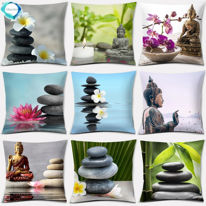 Buddha Zen Stone Flower Pillow Case for Home Office Decor Sofa Cushion Cover.