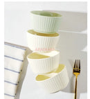 Axyaa Ceramic Rice Bowl Set - Vertical Pattern Tableware - 4pcs Bowl Home