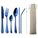 Axyaa 6-Piece Blue Dinnerware Set with Colorful Stainless Steel Cutlery