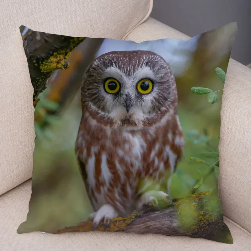Axyaa Wild Owl Cushion Cover: Decorative Sofa Pillowcase for Home and Children's Room