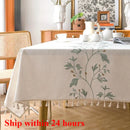 Axyaa Embroidered Cotton Linen Tablecloth Waterproof Dustproof Oil-Proof Dining Table