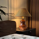 Axyaa Retro Wooden Table Lamp LED Fabric Lampshade Creative Rotundity Base Desk Light