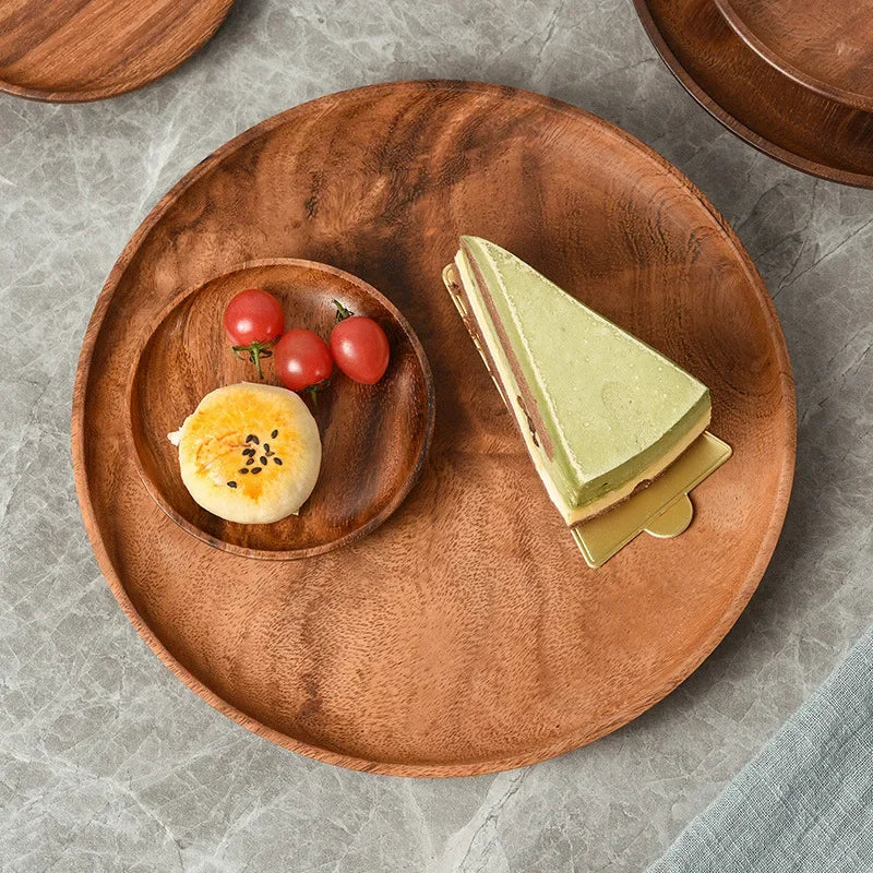 Axya Acacia Wood Round Tableware Set for Elegant Dining