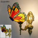 Axyaa Butterfly Stained Glass Wall Lamps: Mediterranean Style Living Room Lighting Fixtures