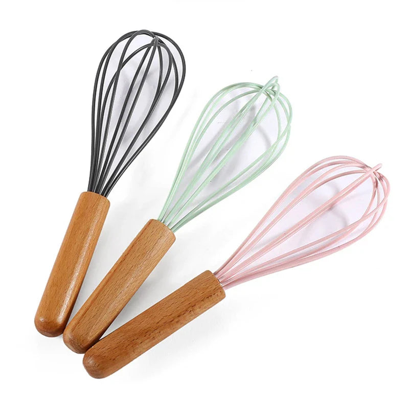 Axyaa Wooden Handle Silicone Whisk Mixer - Kitchen Baking Tool