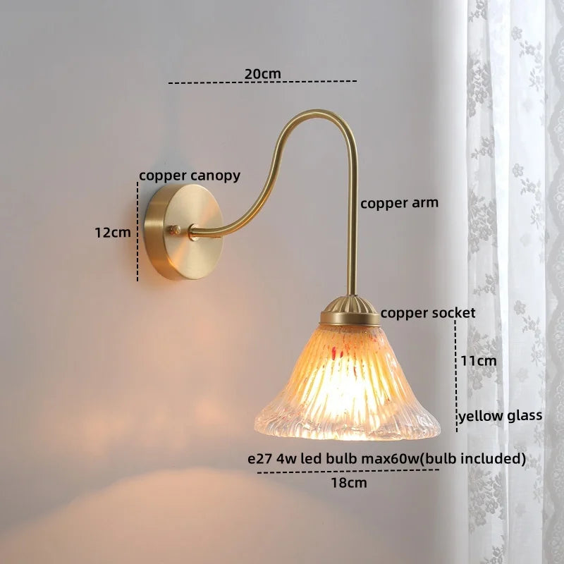 Axyaa Nordic Copper Glass LED Wall Lamp for Home Decor