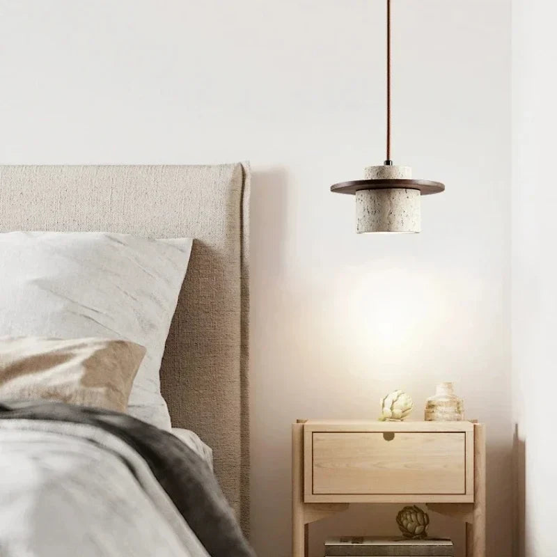 Axyaa Stone Wood Cream LED Pendant Chandelier for Bedroom Home Decor