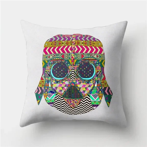 Axyaa Retro Cityscape Gramophone Guitar Drum Camera Print Cushion Cover