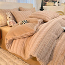 Luxury Axyaa Rabbit Fur Velvet Bedding Set, AB Side Duvet Cover, Flanne Plush Bed Sheet