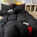 Axyaa Soft Cotton 4-Piece Bed Sheet & Duvet Set, Japanese Style, Solid Color
