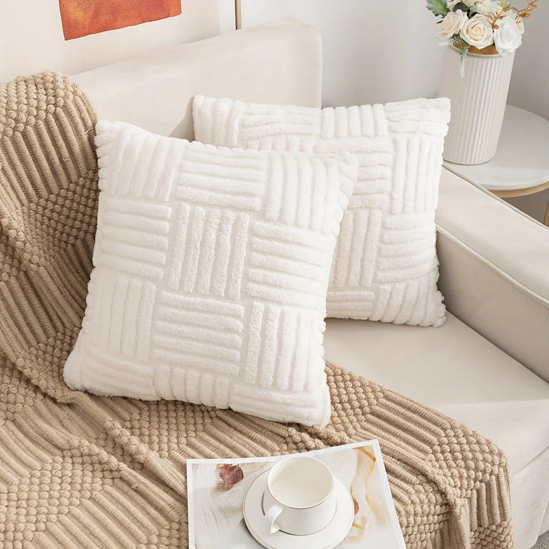 Axyaa Snowflake Velvet White Pillowcase for Sofa, Plush Living Room Cushion Cover