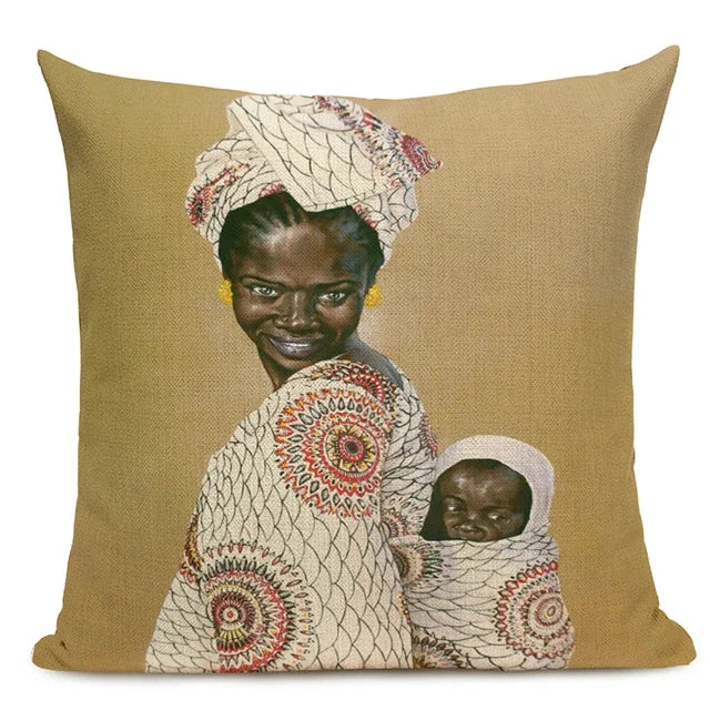 African Nation Women Portrait Pillow Cover for Home Decor by Axyaa