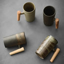 Axyaa Stoneware Coffee Mug with Wooden Handle, Vintage Handmade Kiln Baked Cup
