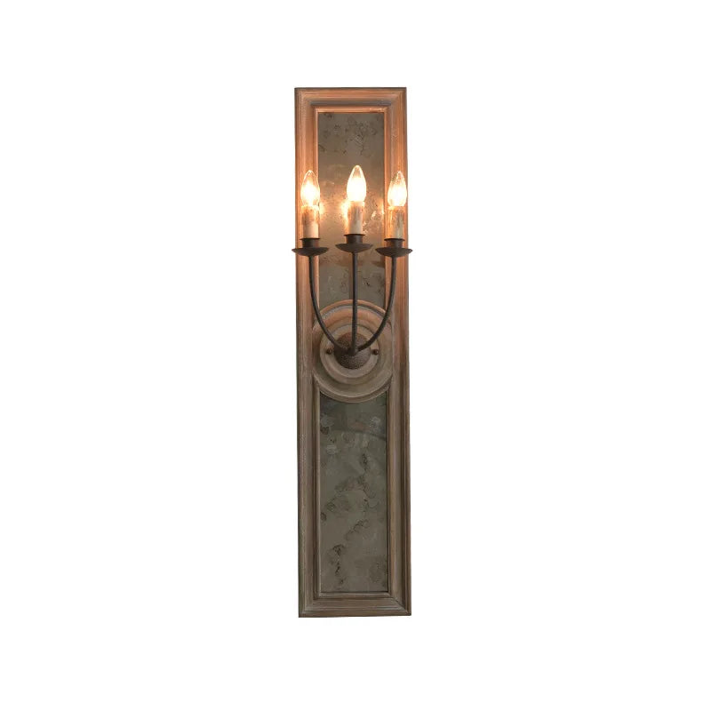 Axyaa Wooden Mirror Frame Wall Lamp: Retro French Style for Home Décor