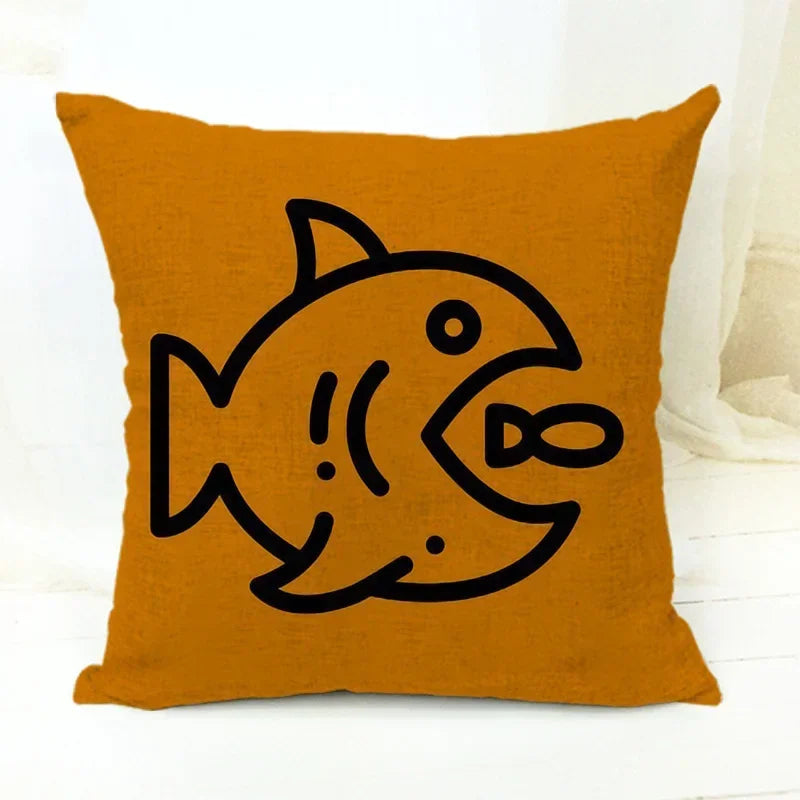 Axyaa Cartoon Animal Print Linen Cushion Cover 45*45cm