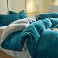 Axyaa Solid Flannel Bedding Set, Reversible Fleece Duvet Cover and Cozy Sheet with Pillowcases