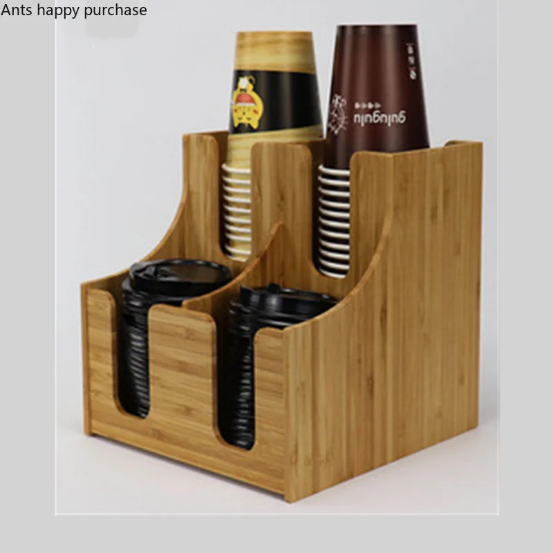 Axya Bamboo Cup Holder Rack for Coffee Tea Shop Storage Organize Cups