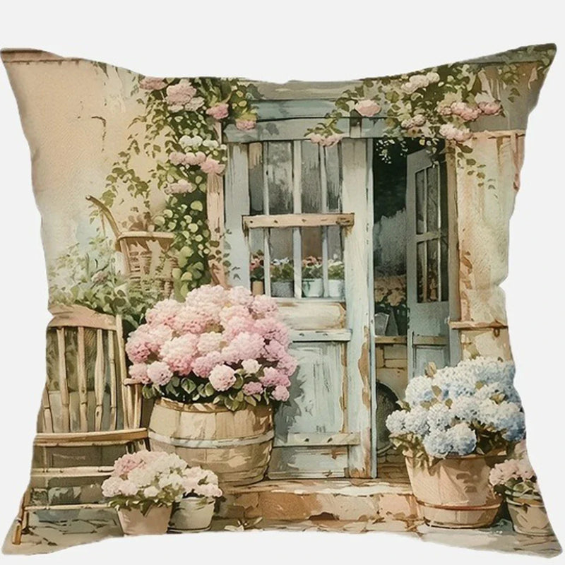 Axyaa Country Flower Bicycle Pattern Pillowcase for Home Room Decoration