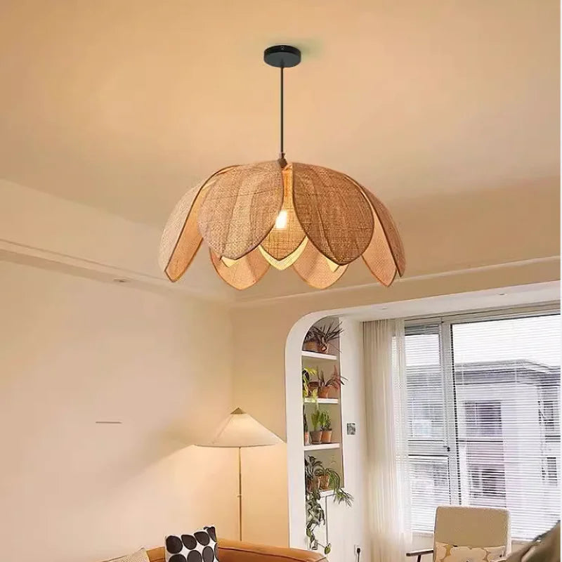 Axyaa Ratten Petal LED Chandelier Minimalist Pendant Light Home Decor Fixtures