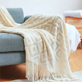 Axyaa Chunky Knit Throw Blanket: Soft Cozy Cable Knitted with Tassels, Luxe Home Decor & Gift