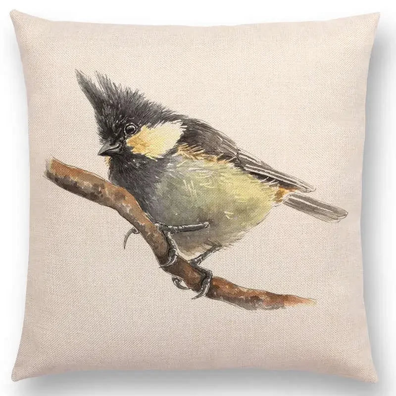 Birds Painting Cushion Cover - Axyaa Collection: Robin, Titmouse, Toucan, Sparrow, Firecrest, Cardinal, Bullfinch