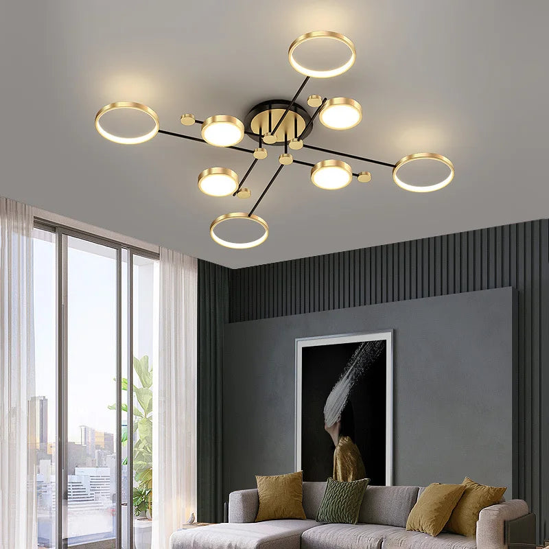 Nordic Gold Black Dimmable LED Chandelier with Remote Control - Axyaa Home Lighting