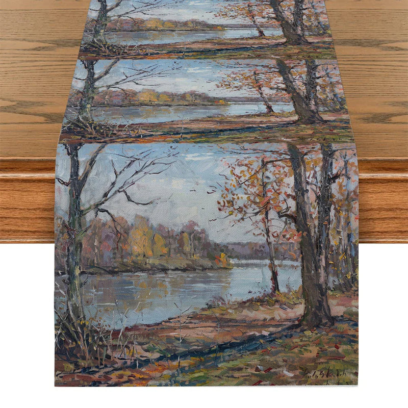 Axyaa Autumn River Road Table Runner Farmhouse Dining Wedding Party Decor