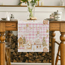 Pink House Table Runner by Axyaa: Christmas Decor for Kitchen Table, Farmhouse Style Dining Table Decoration