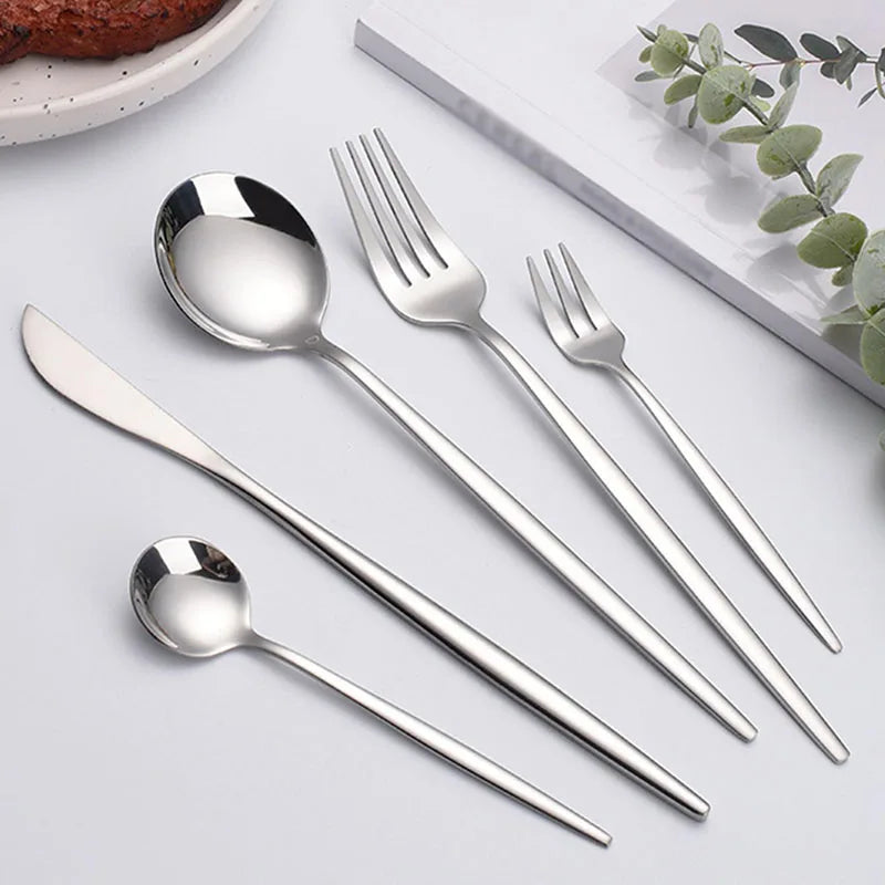 Axyaa 6/30pc Stainless Steel Western Cutlery Set Steak Knife Fork Spoon Coffee Dessert Fork