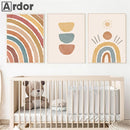 Axyaa Boho Rainbow Sun Alphabet Lion Bear Whale Nursery Wall Art Canvas Prints