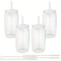 Axyaa 16oz Plastic Cups with Lid & Straw Set, Straw Brush Included for Juice, Coffee