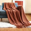 Axyaa Solid Color Knitted Fringe Throw Blanket for Office Nap, Couch, Bed