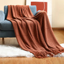 Axyaa Cream White Knit Throw Blanket with Tassels