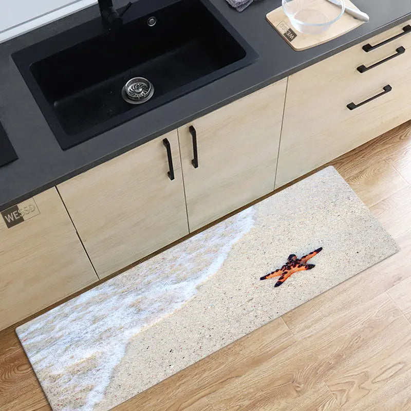 Axyaa Ocean Waves Beach Carpet - 3D Kitchen Bedroom Floor Rug