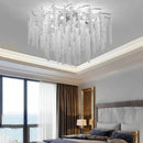 Axyaa Luxury Chrome Crystal LED Ceiling Chandelier Light - Silver Crystal Ceiling Light