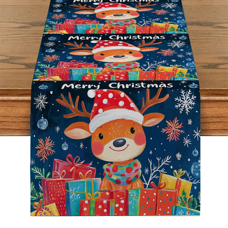 Axyaa Christmas Deer Table Runner for Kitchen Holiday Party Decor