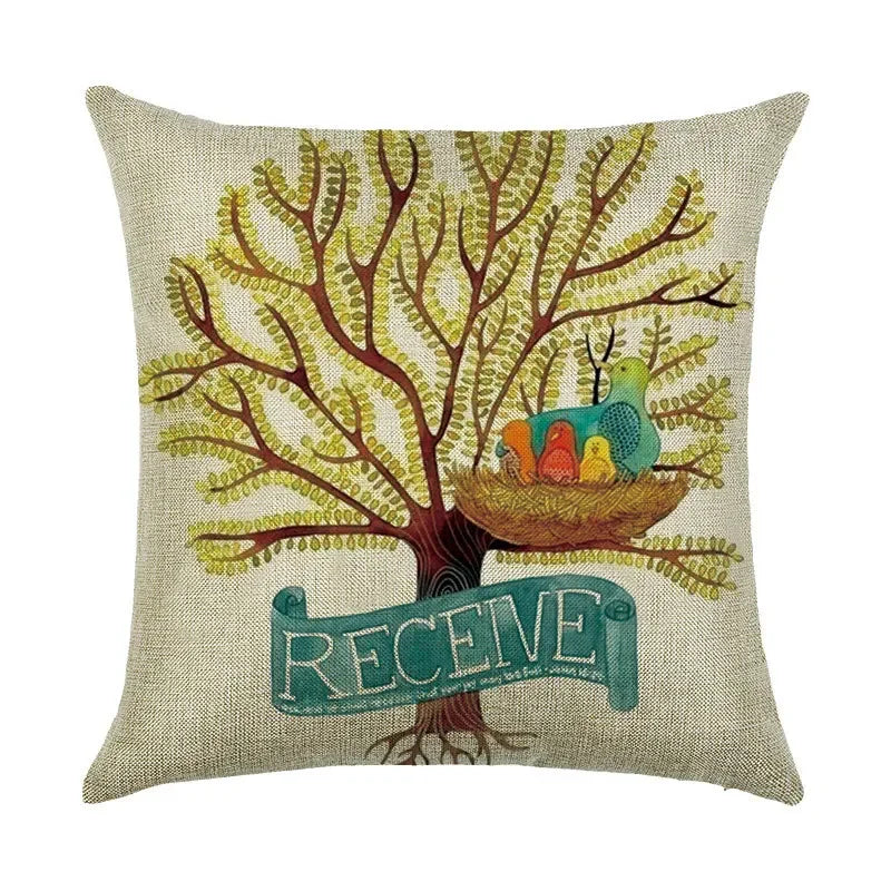 Axyaa Cartoon Pattern Linen Pillowcase - Home Sofa Decorative Cushion Cover