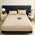 Axyaa Plush Jacquard Velvet Fitted Bed Sheet for Double King Queen Bed
