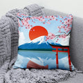 Axyaa Lucky Cat Mount Fuji Art Cushion Cover - Japanese Style Throw Pillow