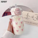 Axyaa Bow Water Bottle with Straw, 600ML Kids Portable Drinking Cup