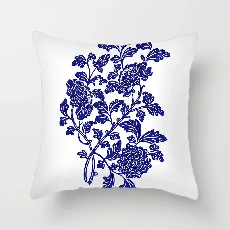 Axyaa Blue Geometric Floral Printed Pillow Case - Soft Cushion Cover