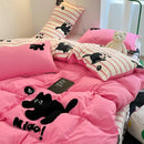 Axyaa Pink Stripe Embroidered Bedding Set - Queen Twin Full Size & Pillowcases