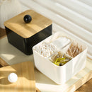 Axyaa 4-Grid Qtip Holder Dispenser Cotton Swab Balls Box Flossers Case Storage