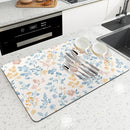Axyaa Floral Kitchen Drying Mat - Small & Large Absorbent Drain Pad for Coffee & Bathroom