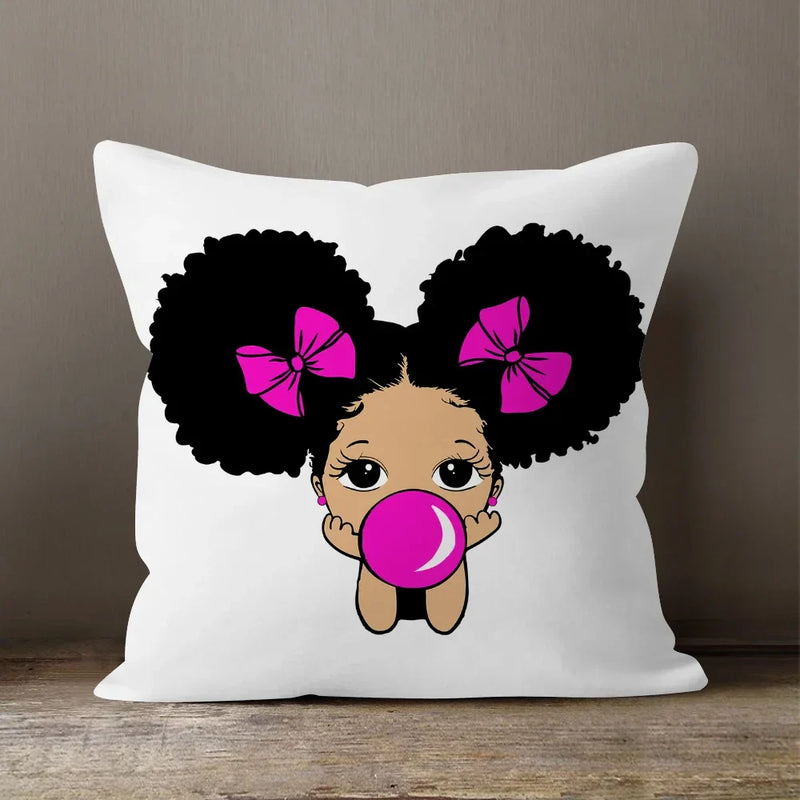 Axyaa Cartoon Girl Pillow Case: Soft Short Plush Cushion Cover for Sofa & Home Decor