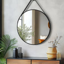 Axyaa Round Hanging Mirror with Leather Strap, Aluminum Frame - 24”, 28”, 32”