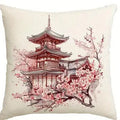 Pagoda Cherry Blossom Sun Pattern Cushion Cover for Sofa Bedroom Car by Axyaa