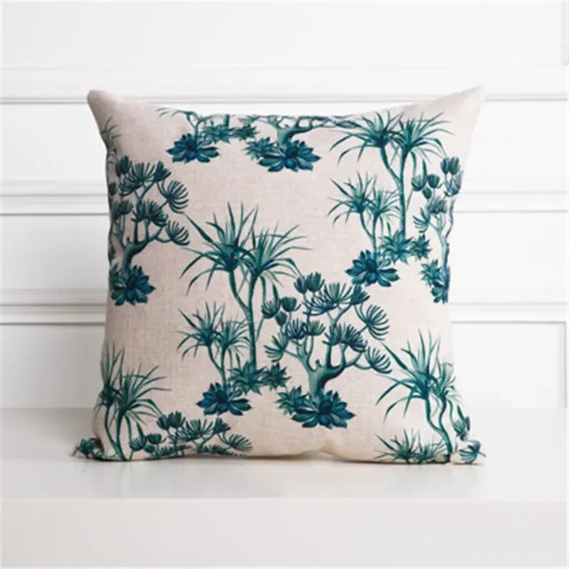 Axyaa Cactus Linen Cushion Cover 45x45cm for Home Decor - Green Plant Pillow Cover