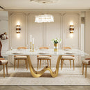 Axyaa Luxe White & Gold Dining Table - 6-8 Seater Modern Rectangle Table